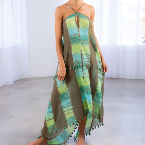 Moroccan Scarf Print Tie Handkerchief Maxi Dress | Sheer Boho Style Coverup - Picture 6 of 7